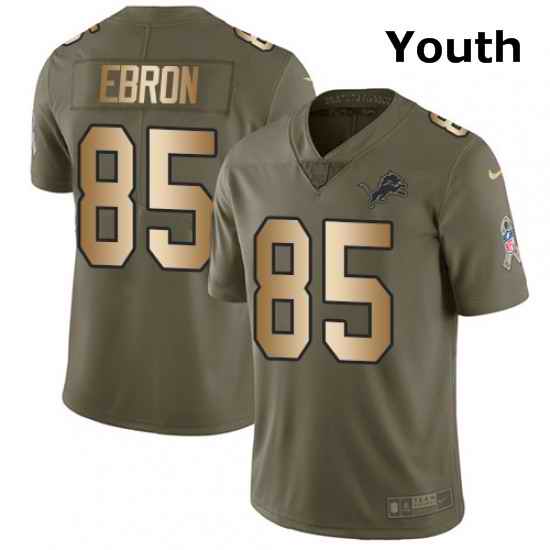 Youth Nike Detroit Lions 85 Eric Ebron Limited OliveGold Salute to Service NFL Jersey
